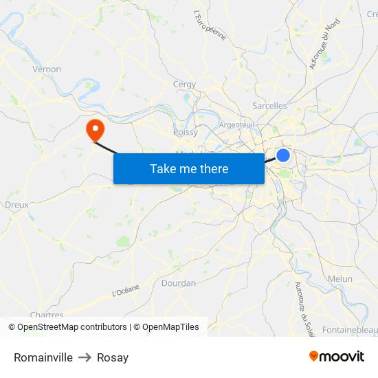 Romainville to Rosay map