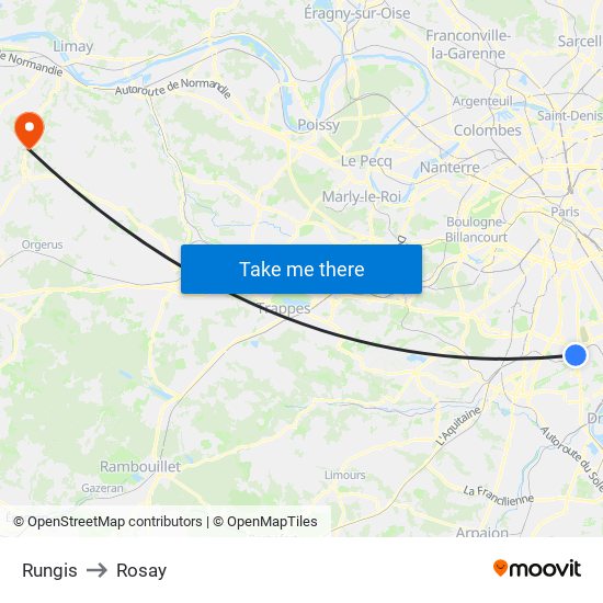 Rungis to Rosay map