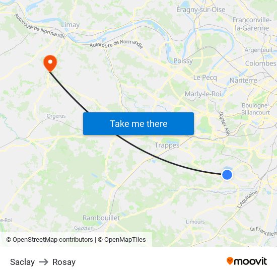 Saclay to Rosay map
