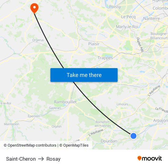 Saint-Cheron to Rosay map