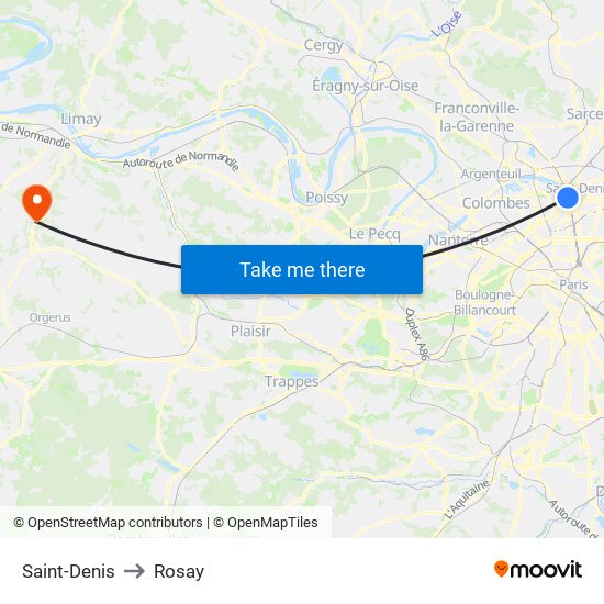 Saint-Denis to Rosay map