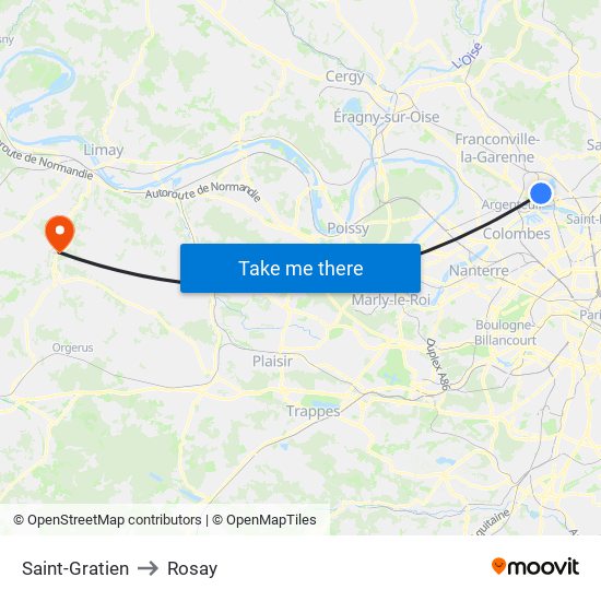 Saint-Gratien to Rosay map