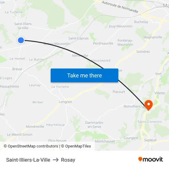 Saint-Illiers-La-Ville to Rosay map