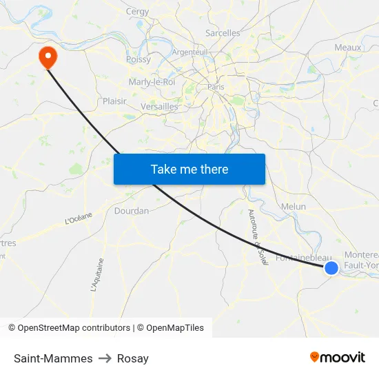 Saint-Mammes to Rosay map