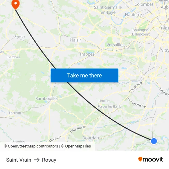 Saint-Vrain to Rosay map