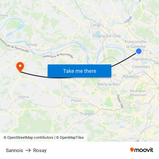 Sannois to Rosay map