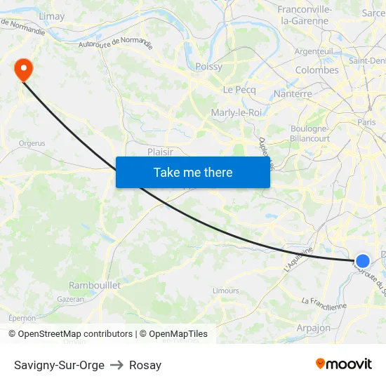 Savigny-Sur-Orge to Rosay map