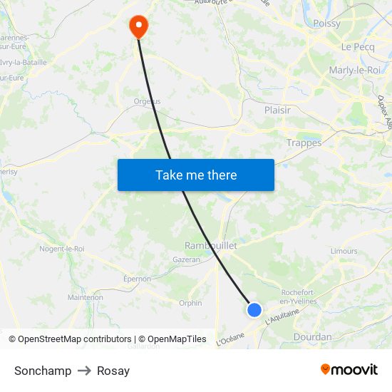 Sonchamp to Rosay map