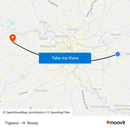Tigeaux to Rosay map
