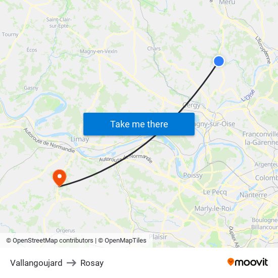 Vallangoujard to Rosay map