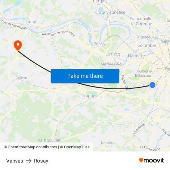 Vanves to Rosay map