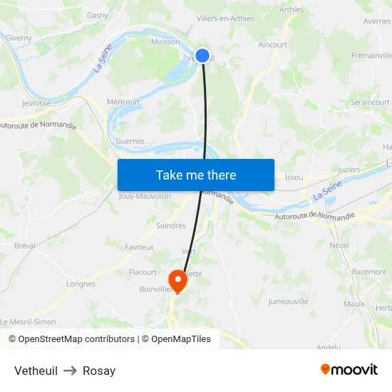 Vetheuil to Rosay map