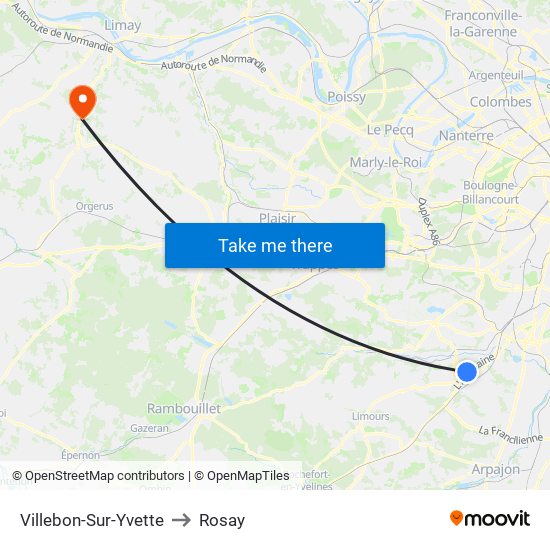 Villebon-Sur-Yvette to Rosay map