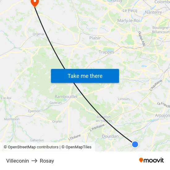 Villeconin to Rosay map