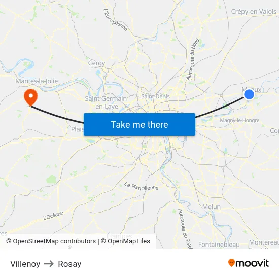 Villenoy to Rosay map