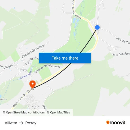 Villette to Rosay map