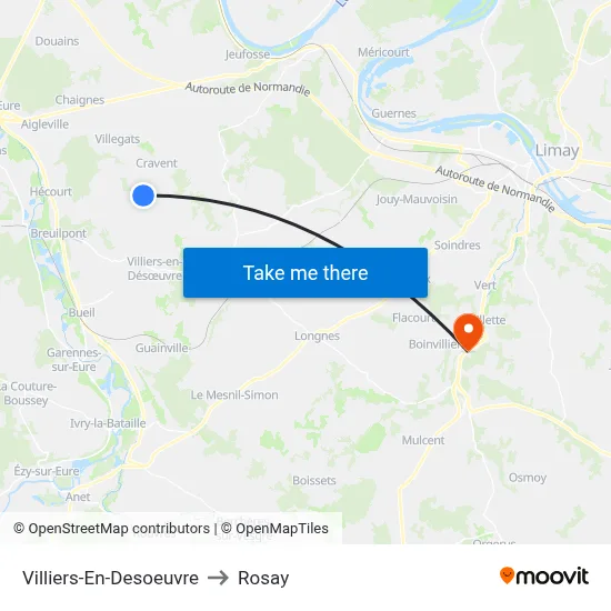 Villiers-En-Desoeuvre to Rosay map