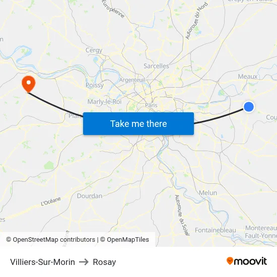 Villiers-Sur-Morin to Rosay map