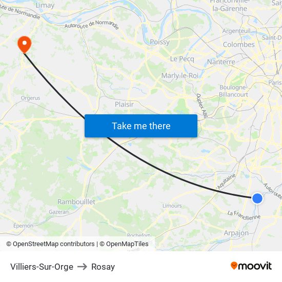 Villiers-Sur-Orge to Rosay map