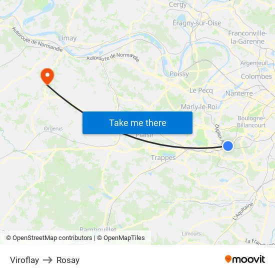 Viroflay to Rosay map