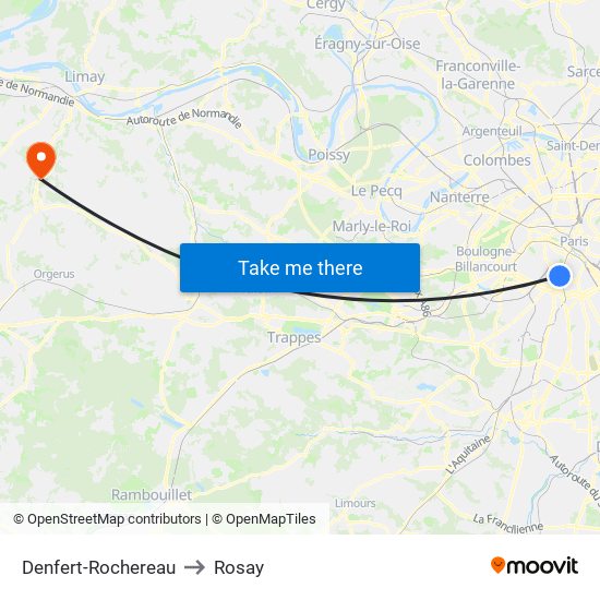 Denfert-Rochereau to Rosay map