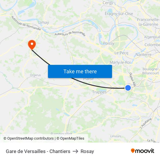 Gare de Versailles - Chantiers to Rosay map