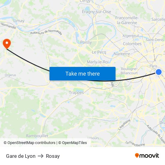Gare de Lyon to Rosay map