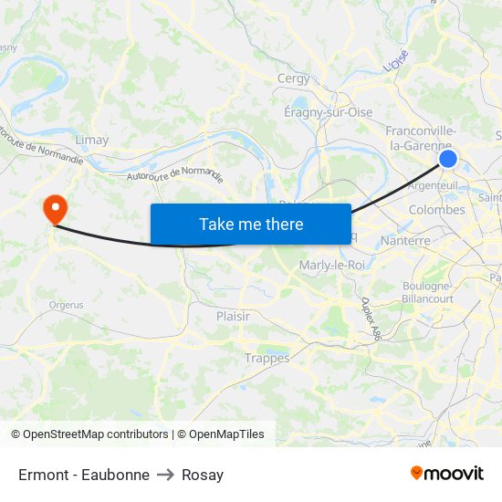 Ermont - Eaubonne to Rosay map