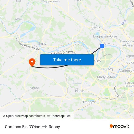Conflans Fin D'Oise to Rosay map