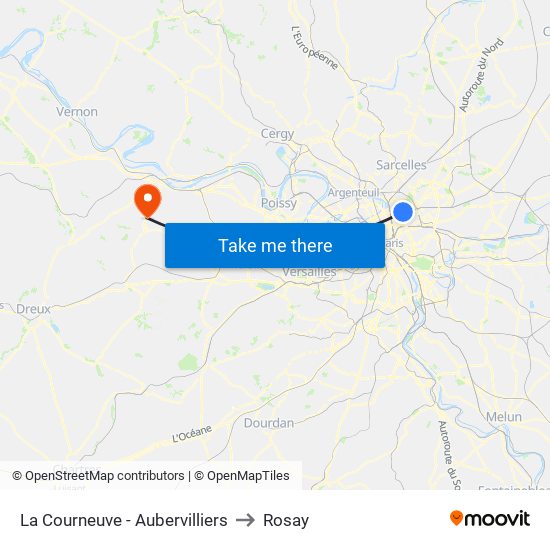 La Courneuve - Aubervilliers to Rosay map