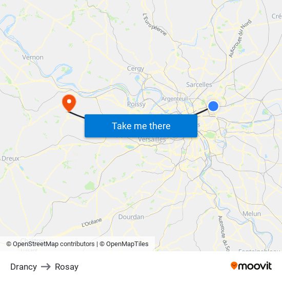 Drancy to Rosay map