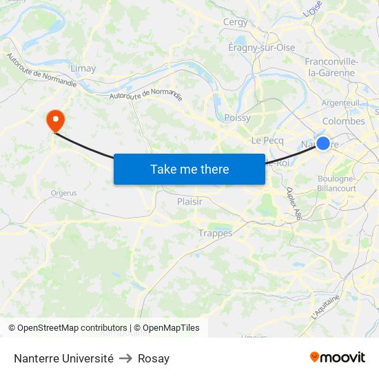 Nanterre Université to Rosay map