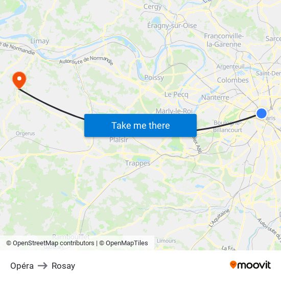 Opéra to Rosay map