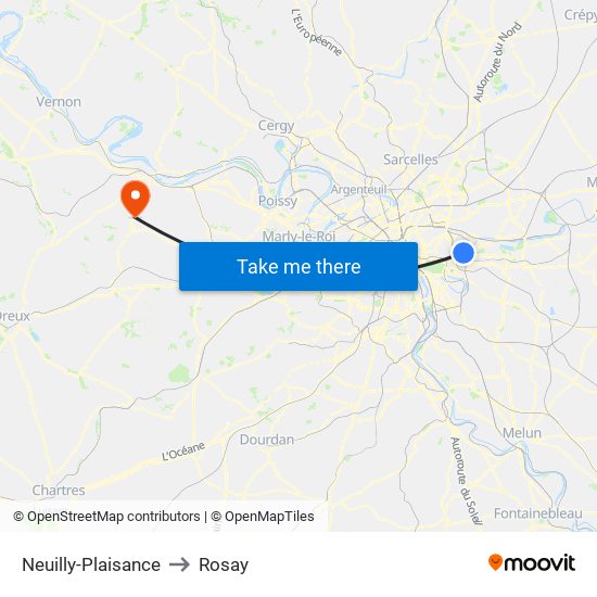 Neuilly-Plaisance to Rosay map