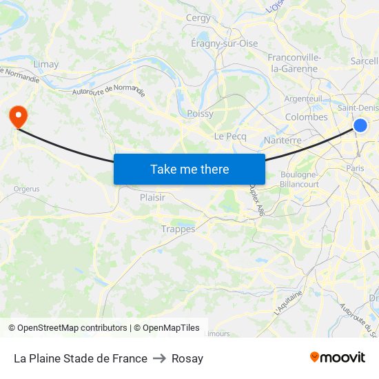 La Plaine Stade de France to Rosay map