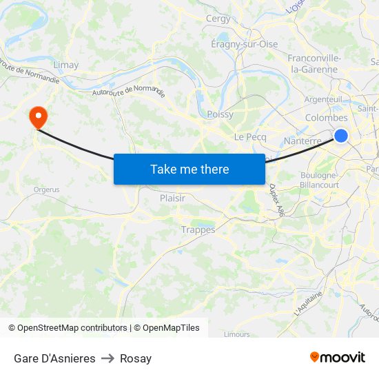 Gare D'Asnieres to Rosay map