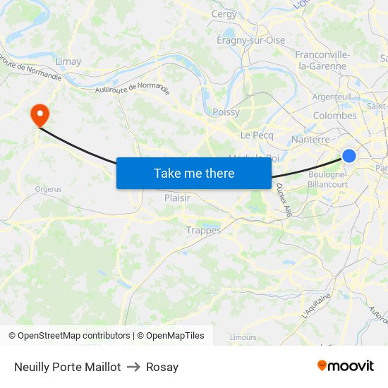 Neuilly Porte Maillot to Rosay map