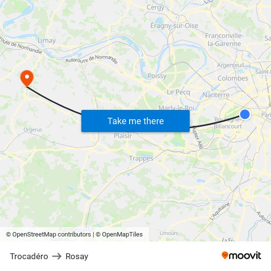 Trocadéro to Rosay map