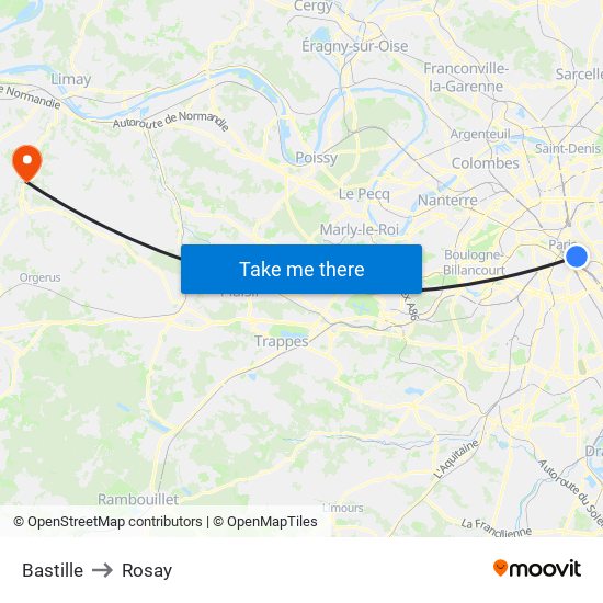 Bastille to Rosay map