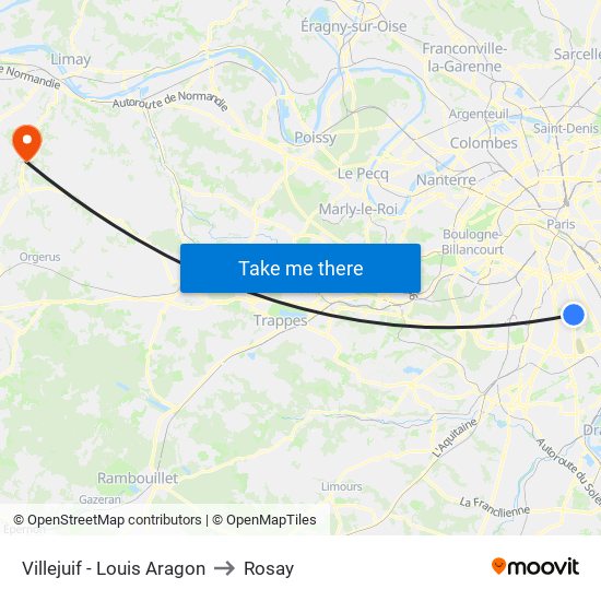 Villejuif - Louis Aragon to Rosay map