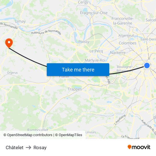 Châtelet to Rosay map