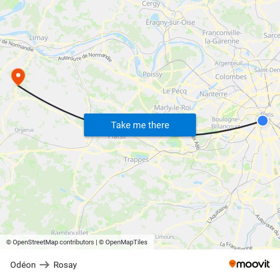 Odéon to Rosay map