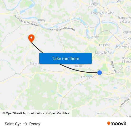 Saint-Cyr to Rosay map