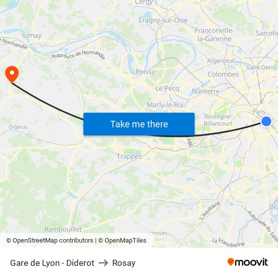 Gare de Lyon - Diderot to Rosay map
