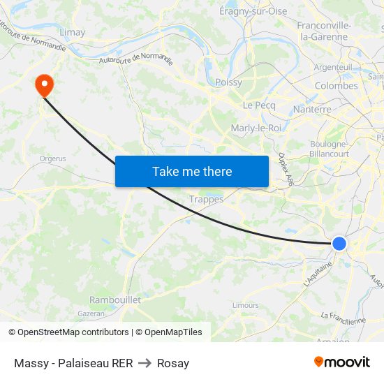 Massy - Palaiseau RER to Rosay map