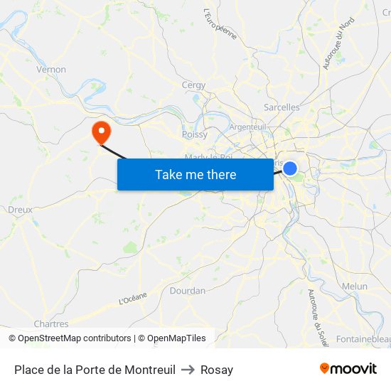 Place de la Porte de Montreuil to Rosay map