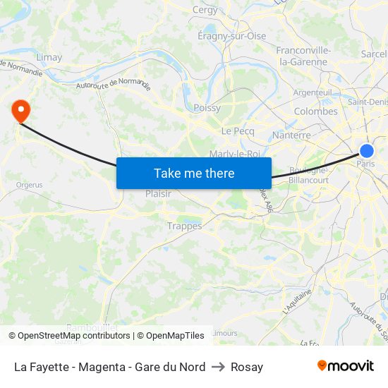 La Fayette - Magenta - Gare du Nord to Rosay map