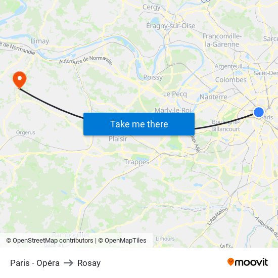 Paris - Opéra to Rosay map