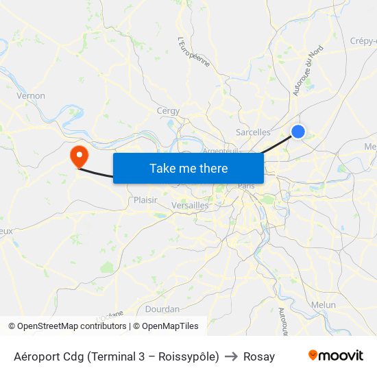 Aéroport Cdg (Terminal 3 – Roissypôle) to Rosay map