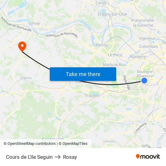 Cours de L'Ile Seguin to Rosay map
